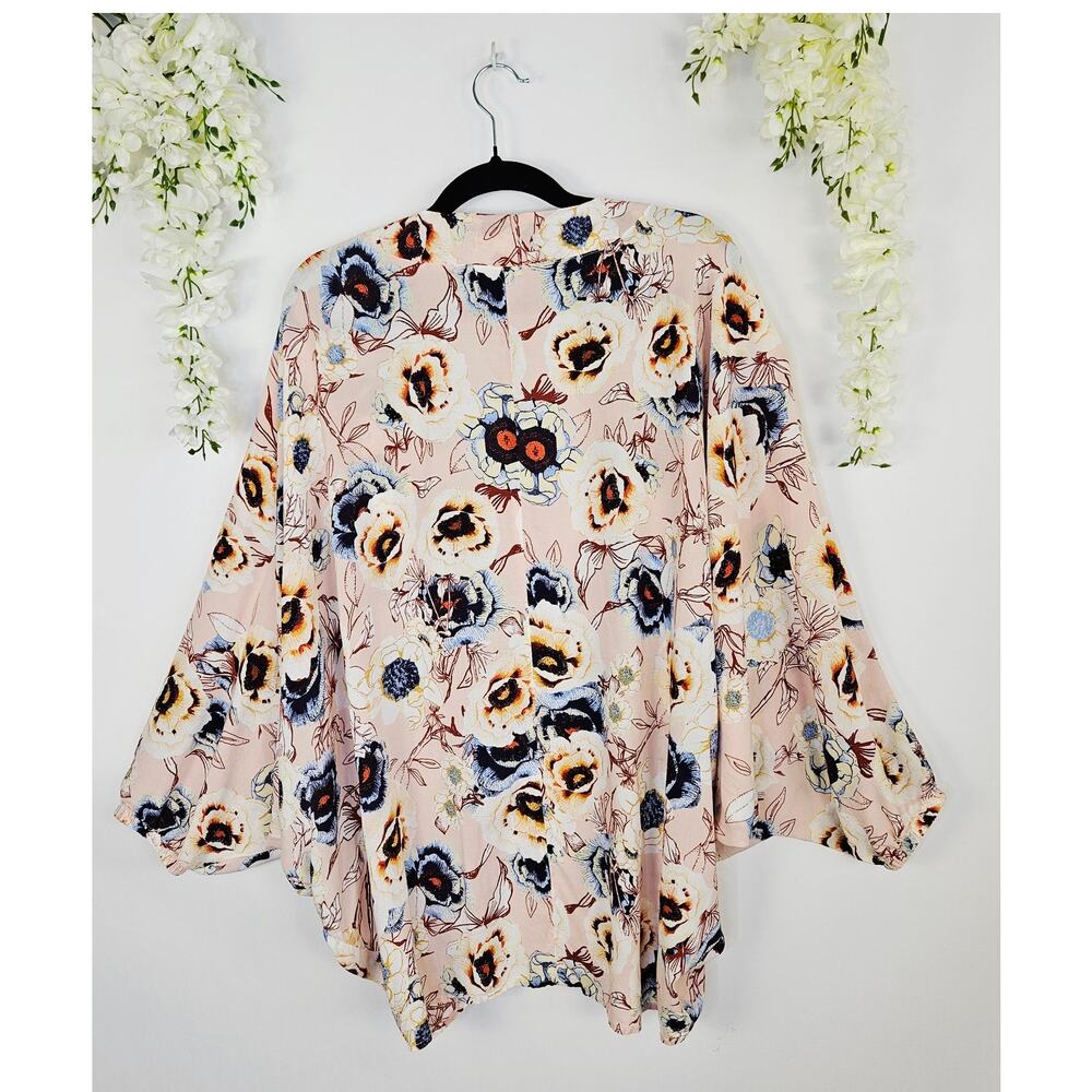 Maurices Pink Floral Peasant Sleeve Kimono XL Large Boho Spring Cover Up Cottage - Picture 5 of 13
